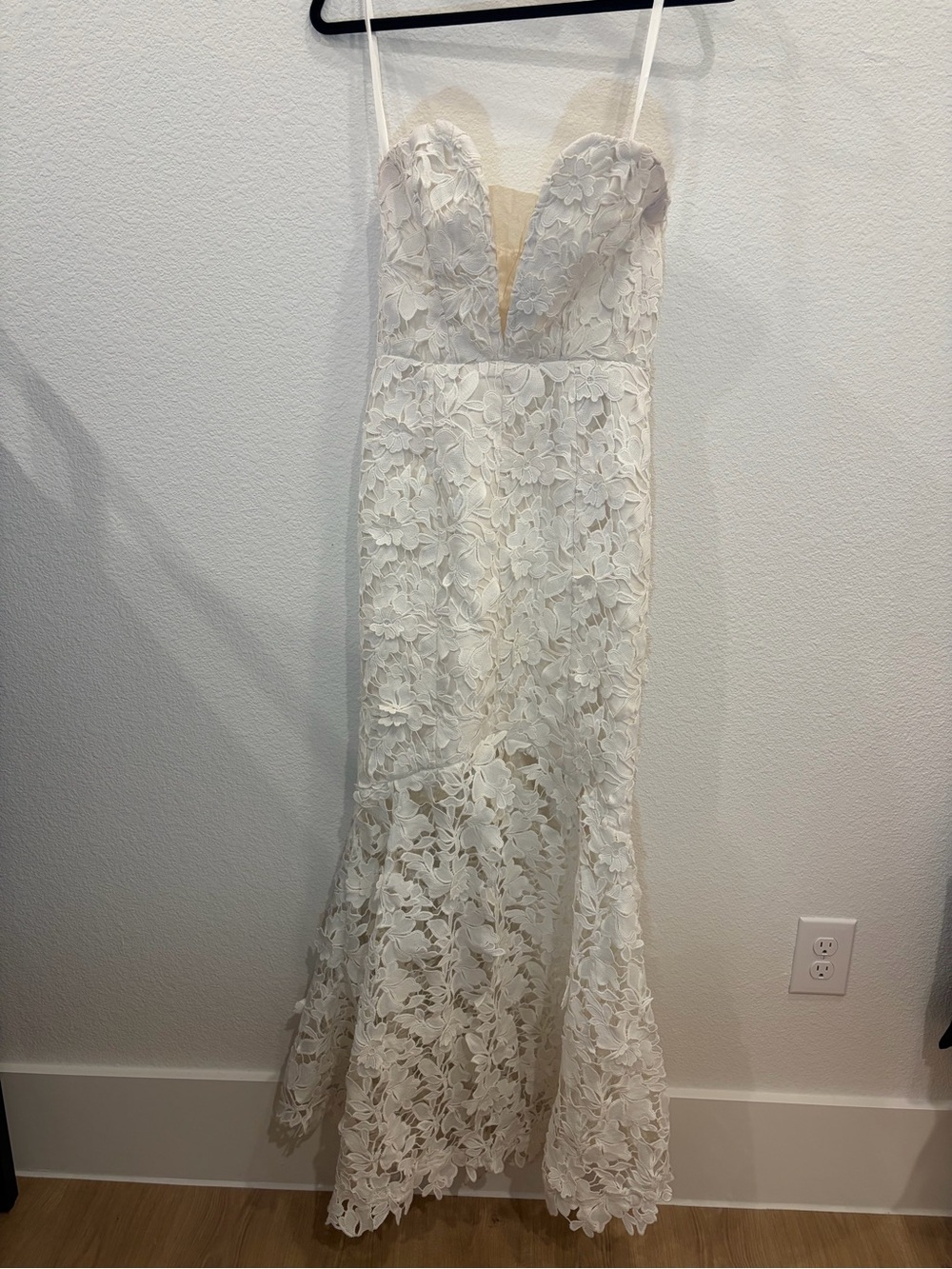 Bridal White Lace Maxi Dress with Plunge Neck